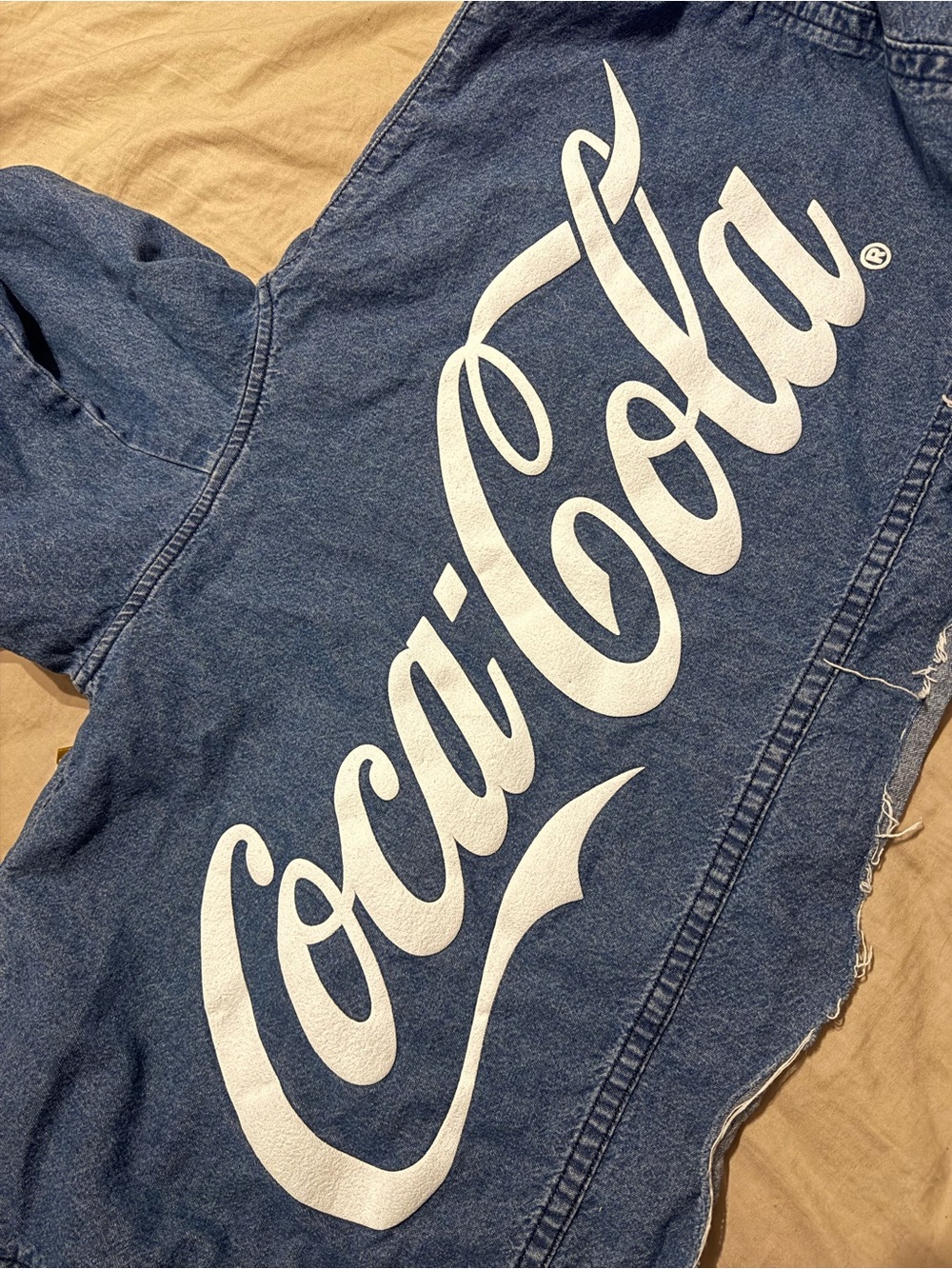 Coca-Cola By Spirit Jersey Denim Cropped Pull Over Hoodie Raw Hem Size S - Picture 6 of 10